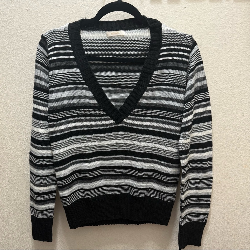 Y2k knit Striped deep V-Neck Sweater women – Black, White & Gray